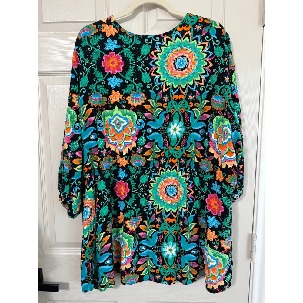 Ulla Popken Tunic Top Women 24/26 Colorful Floral Boho Empire Waist Artsy Summer - Picture 3 of 8